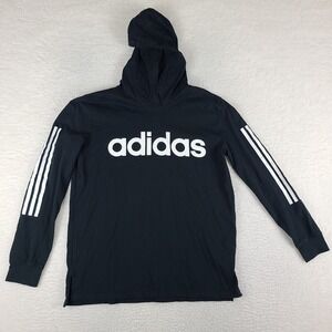 Adidas Hoodie Boys XL 18/20 Black Spell Out 100% Cotton Sweater Activewear